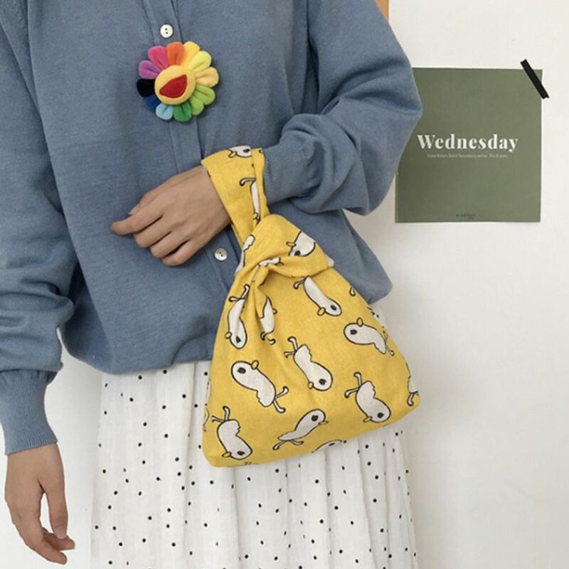 Large Capacity Knot Wrist Bag Casual Cartoon Canvas Handbag Coin Purse Shopping Bags Woman Girls
