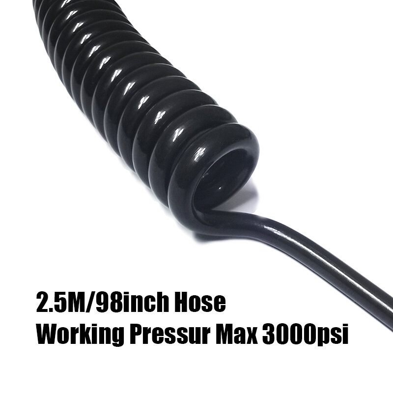 HPA Coil Remote Hose Thick Line Microbore 2.5M/100inch with Slide Check, Quick Disconnect and 3000psi Gauge