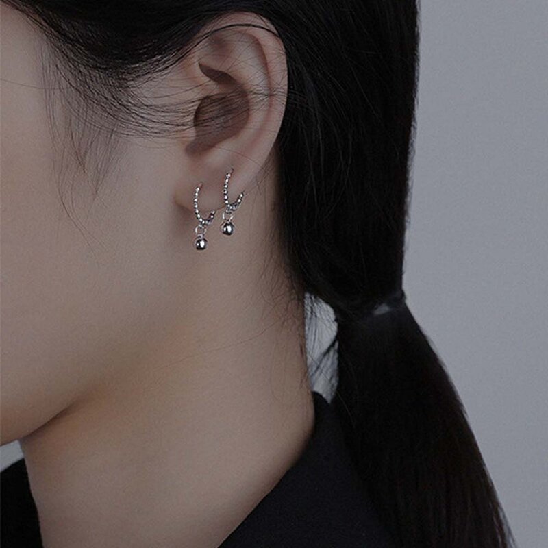 Girls Temperament Beads Korean Copper Ear Buckle Stud Earrings Hoop Earrings Fashion Jewelry