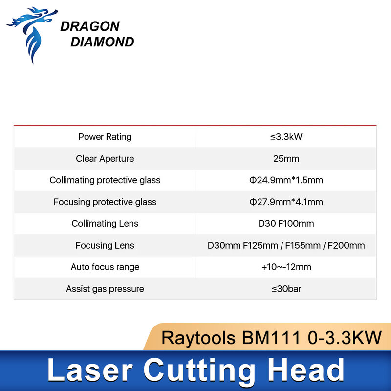 Raytools-Cabeça de corte a laser para corte de metais, foco automático, colimação CL100, F125mm, F200mm, BM111, 0-3.3kW
