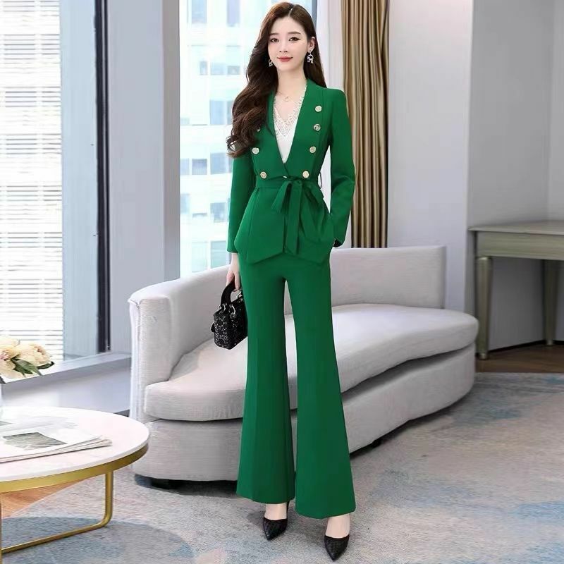 Traje de moda y ocio profesional para mujer, conjunto de dos piezas de pantalones de pierna ancha con temperamento nuevo de primavera y otoño coreano 2022