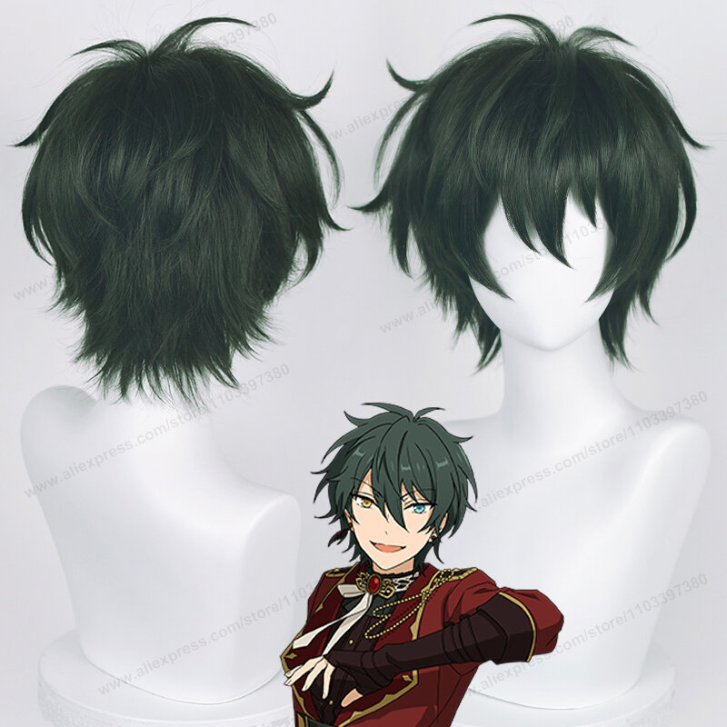 Парик для косплея аниме ES Mika Kagehira, термостойкие волосы из темно-зеленых волос, с шапочкой