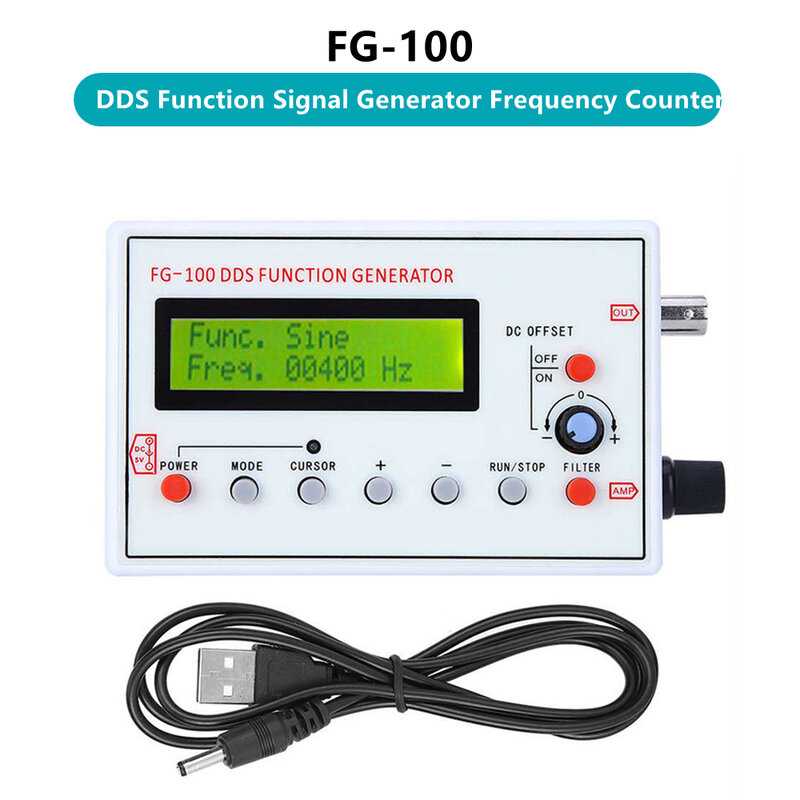Generator frekuensi sinyal fungsi DDS FG-100, 1Hz - 500KHz modul sumber sinyal sinus + persegi + segitiga + gergaji bentuk gelombang