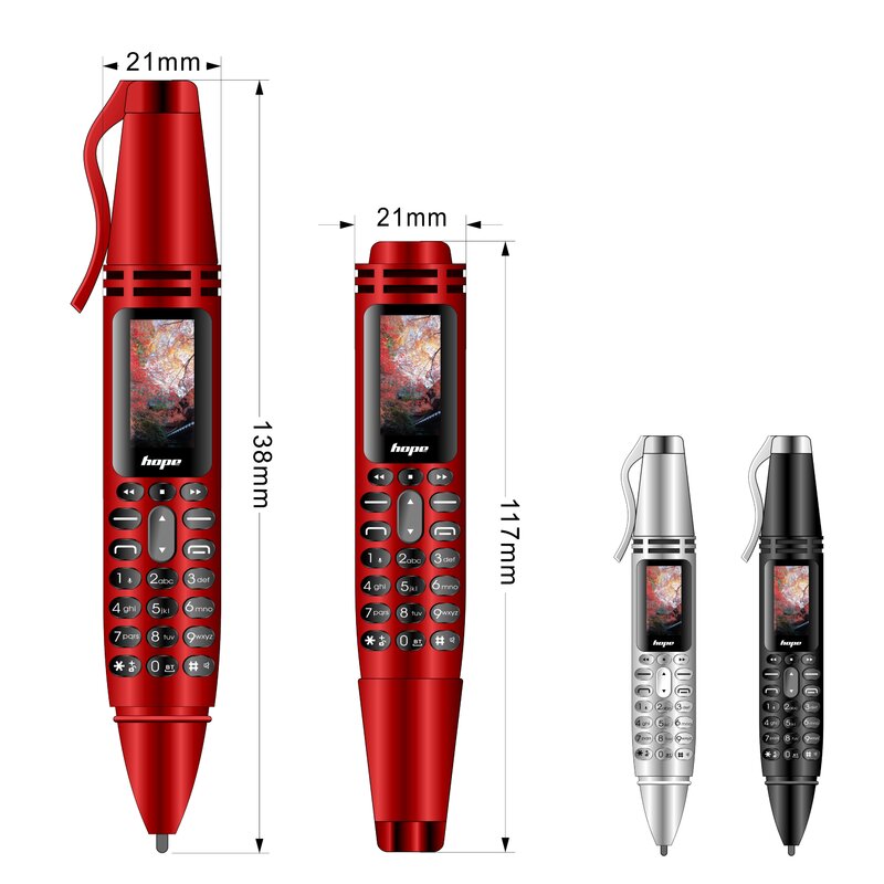 UNIWA-Dual Sim caneta em forma de celular, telefone celular, GSM, gravação de voz mágica, MP3, FM, discador, AK007, 0,96 "tela, 2G