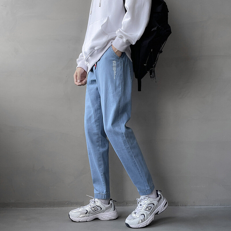 Celana Jeans Pria Longgar Baru Celana Panjang Pria Desain Sederhana Kualitas Tinggi Nyaman Semua Cocok Siswa Celana Denim Lurus Kasual Harian