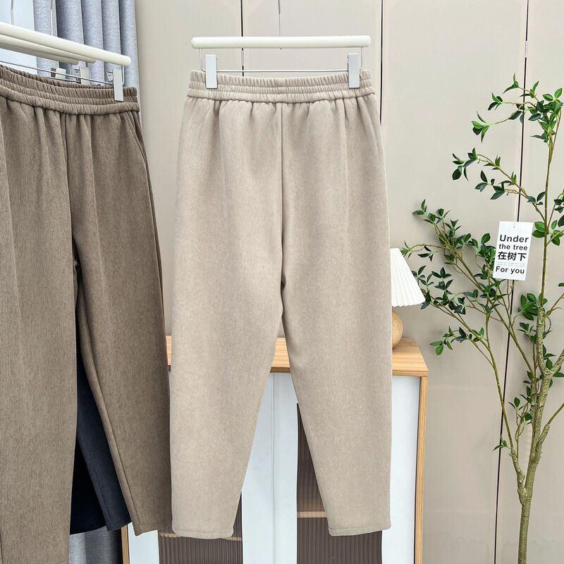 Осенне-зимние простые флисовые небольшие брюки 100 кг женские Теплые повседневные брюки с высокой талией 1750