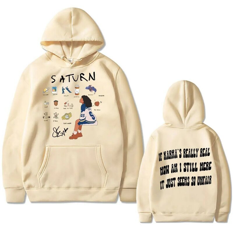 Rapper SZA 2024 New Album Saturn Double Sided Graphic Hoodie Men Women Hip Hop Vintage Oversized Sweatshirt Male Casual Hoodies