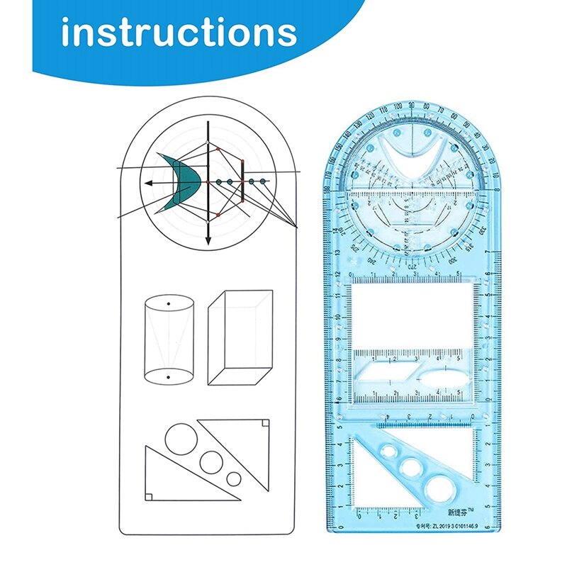 2 Pcs Multifunctional Geometric Ruler Plastic Circle Drawing Tool Drafting Templates Clear Graphic Design Tools