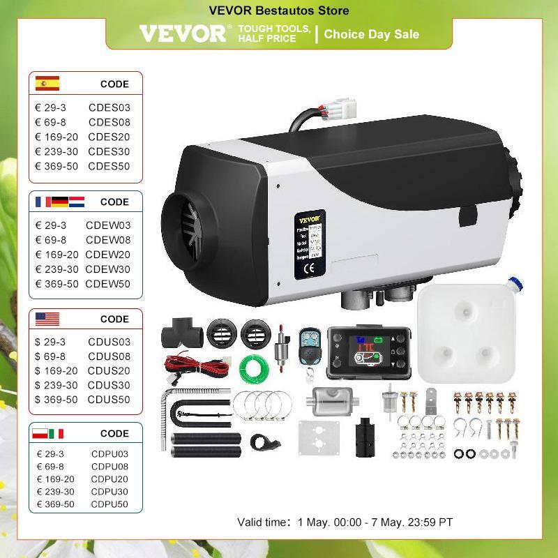 VEVOR Chauffage Diesel 12v 5kw Consommation: 0,11-0,51 (L/h), Interrupteur LCD & Télécommande, 51 Accessoires Complets, pour Camions RV Bateaux Chambres