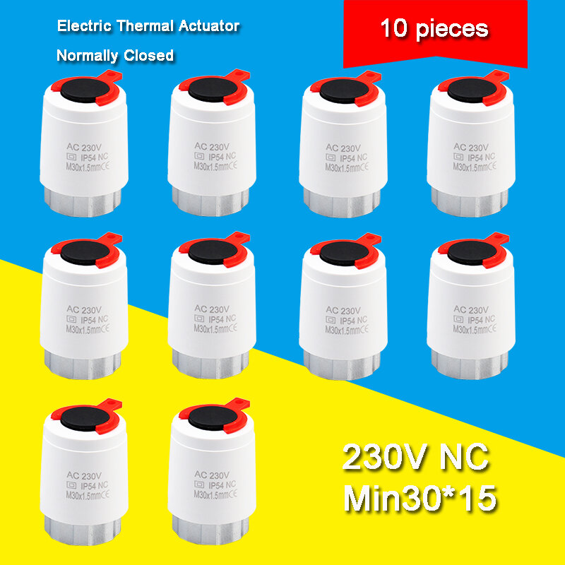 10 pezzi di riscaldamento 230V normalmente aperto e chiuso M30 * 1.5mm radiatore termostatico TRV direzionale a pavimento elettrico