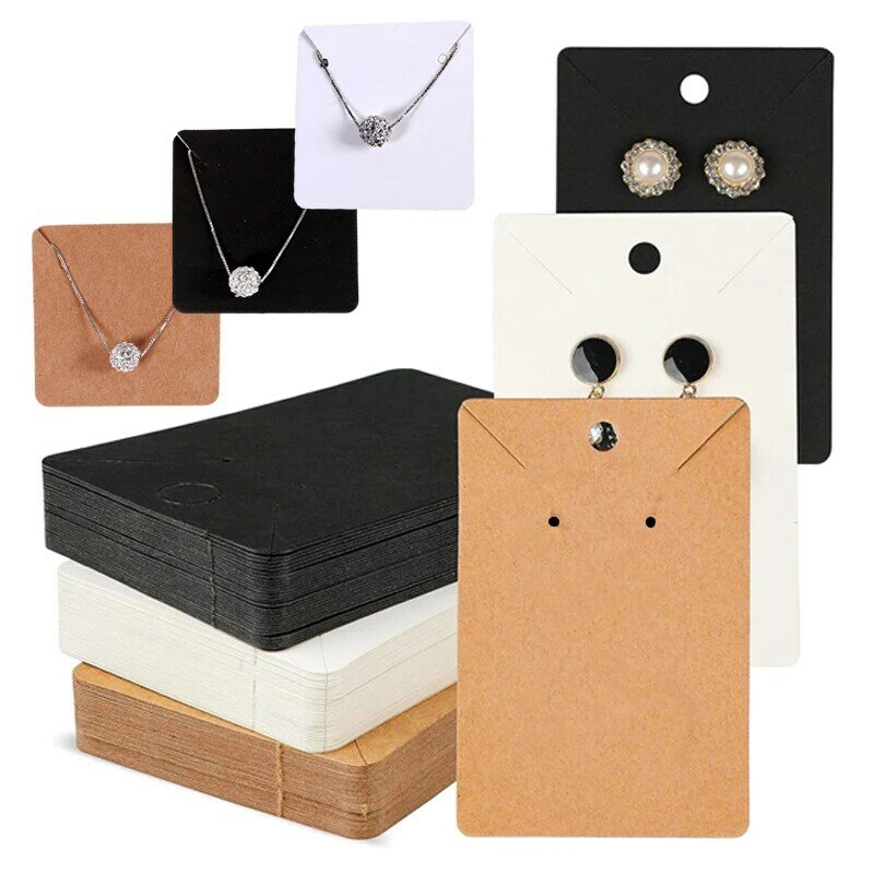 100pcs/Pack Kraft Paper Earrings Necklaces Display Card Jewelry Packaging Card Self-Seal Packaging Cardboard Hang Tag Card