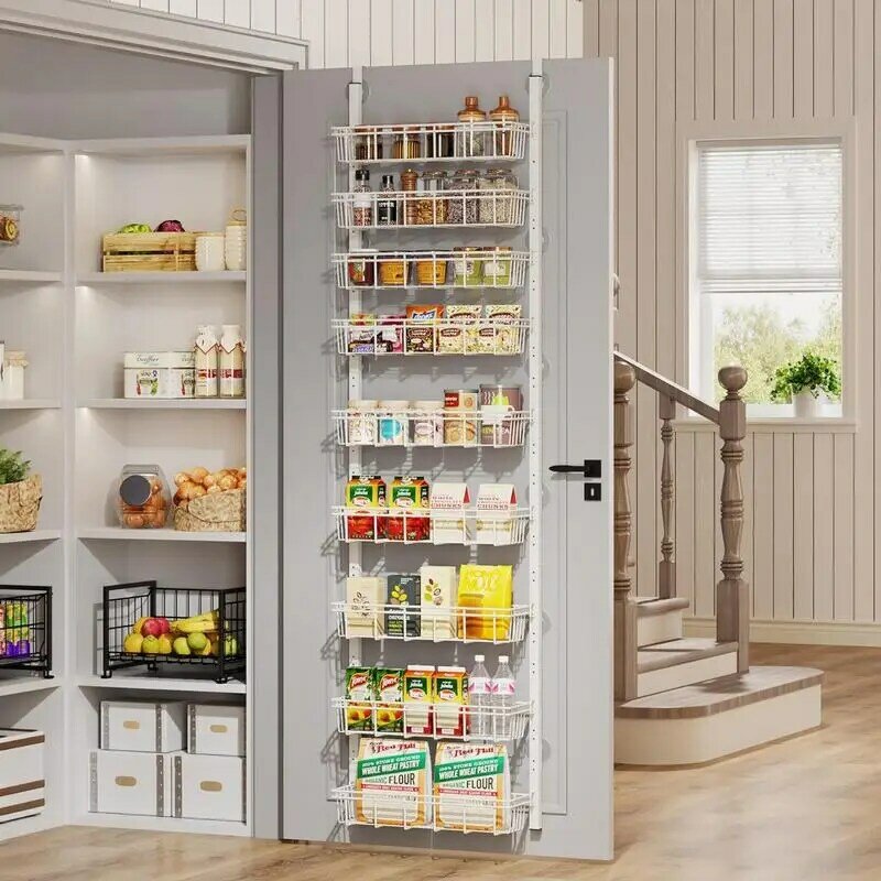 Over The Door Pantry Organizer - 6-Tier, Adjustable Metal Pantry Storage with 6 Baskets (Kitchen & Bathroom)