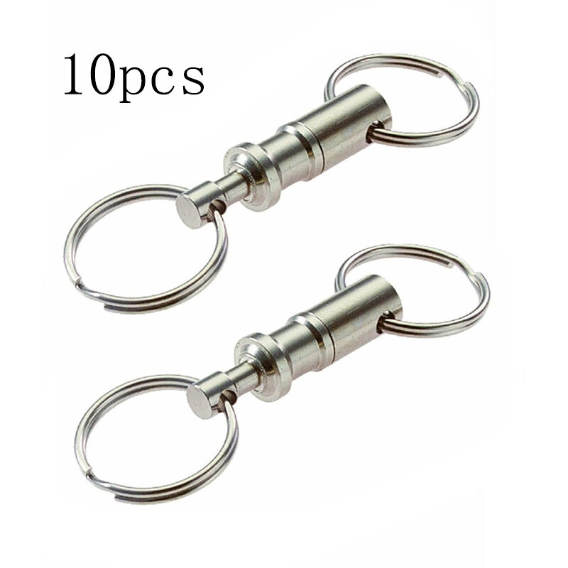 Dupla destacável chaveiro, Snap Lock Holder, aço cromado, Pull-Out Keyring, Quick Release Keychain, 8cm, 1 Pc, 10Pcs