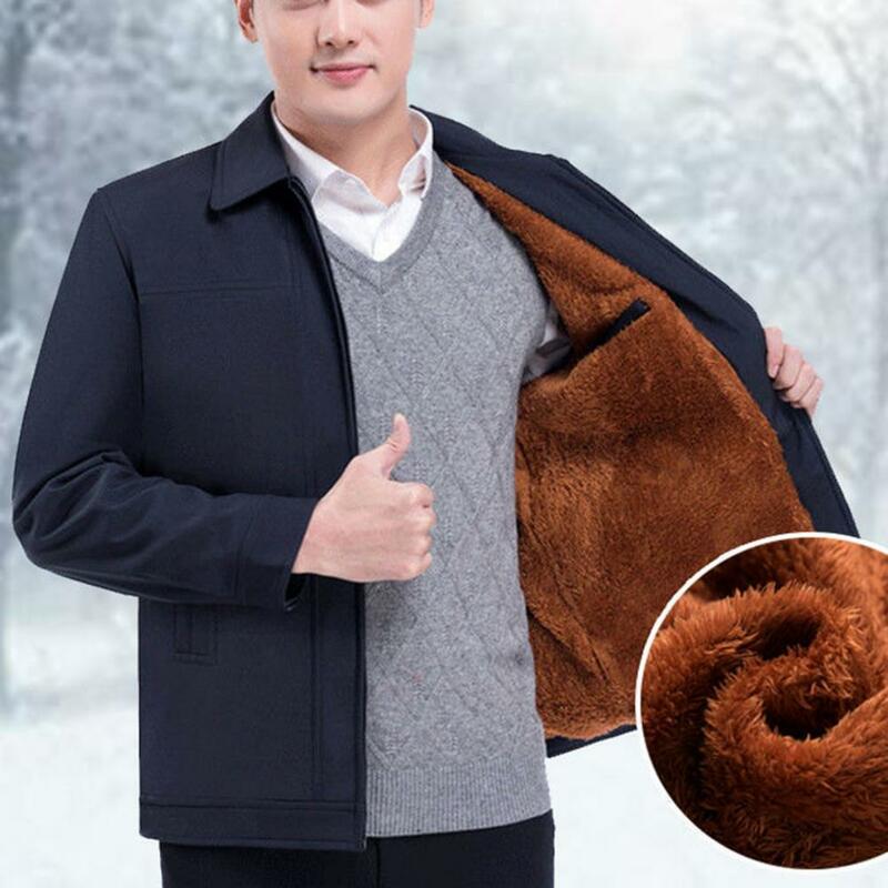 Giacca da uomo calda giacca da uomo elegante con risvolto chiusura con cerniera in pile spesso Casual di media lunghezza per giacca da uomo primavera autunno