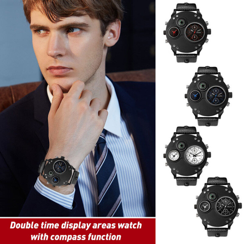 Men's Large Dial Quartz Watch Compass Dual Time Men's and Women's Watch