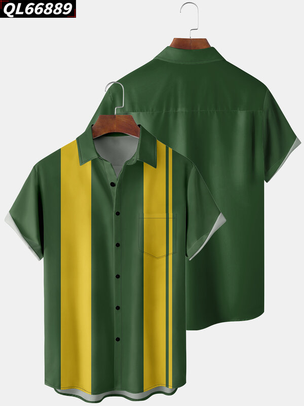 Camisa social padrão listrado para homens e mulheres, alta qualidade, camisas de bolso havaianas, streetwear casual, tops de botão, novo
