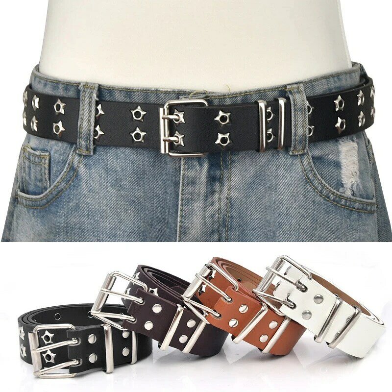 Star Eye Rivet Belt Goth Style Double Pin Buckle uomo/donna Fashion Casual Puck Style Pu Leather waist band Jeans y2k accessori