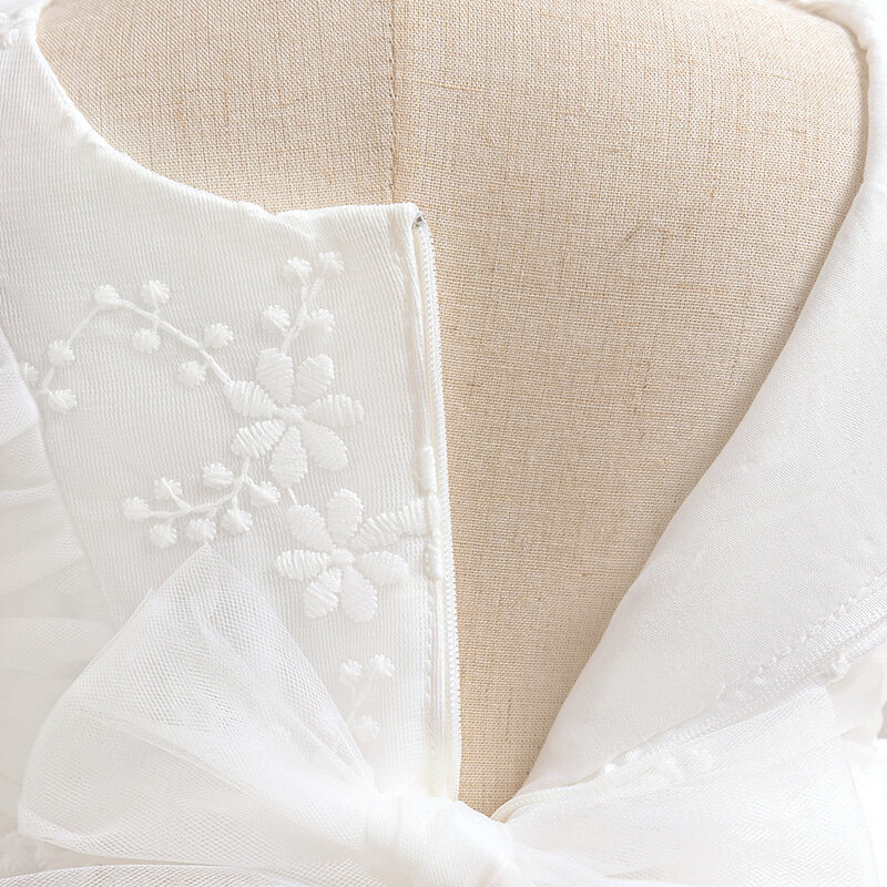 Vestido de festa formal branco elegante para meninas, vestido de tule para bebê, crianças, roupas de criança, 1 ° aniversário