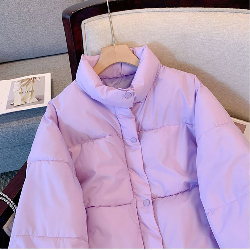 Abrigo corto de plumas para mujer, chaqueta informal de algodón con cuello levantado, Parkas de gran tamaño, novedad de 2023