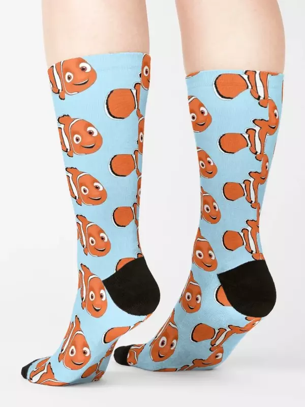Kaus kaki pola Nemo, kaus kaki hangat pria wanita, kaus kaki desainer hoki anti selip musim dingin