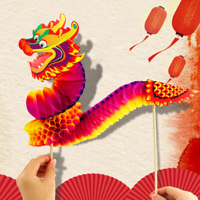 Material de artesanía de dragón de papel de bricolaje nostálgico de Año Nuevo Chino, decoración de flores de tracción tridimensional, baile de dragón chino
