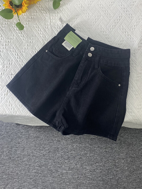 Women Baggy Black Gothic Denim Jeans Shorts Vintage Harajuku Jean Pants Goth Y2k Streetwear High Waist A Line Leg Shorts Summer