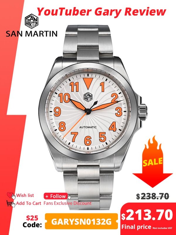 San Martin-Automatic Sapphire relógio mecânico, Turbine Dial, Relógio Pilot Luminous, Moda Sports Watches, SN0132, NH35, Novo, 10Bar, 39,5 milímetros