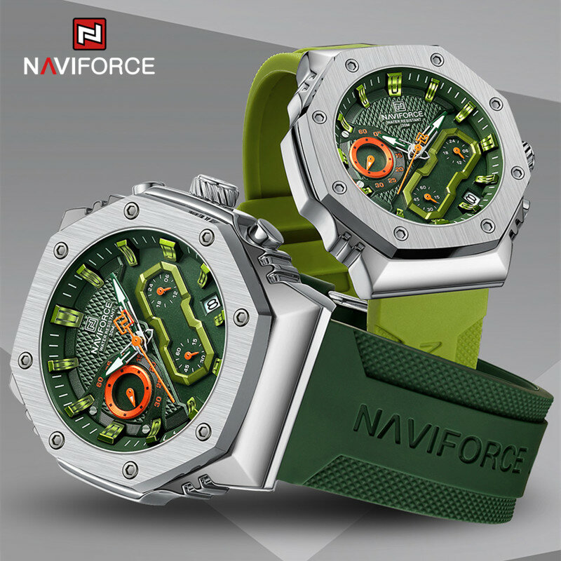 Naviforce-男性と女性のための高級クォーツ時計,ファッショナブル,防水,カジュアル,シリコン,発光カレンダー