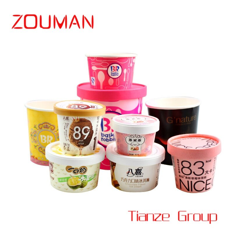 Custom , 2023 new style sundae paper cup small disposable ice yogurt paper bowl with lid and spoon