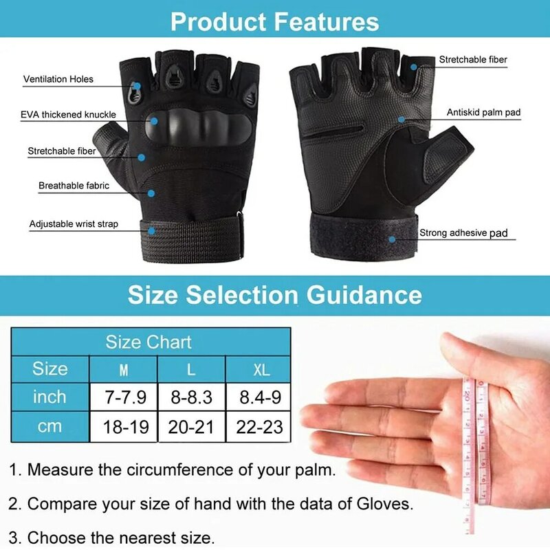 Tactical  Gloves Half Finger Paintball Airsoft Shot Combat Anti-Skid Men Bicycle Full Finger Gloves Protective Gear