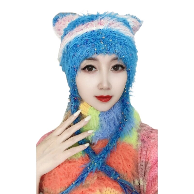 Halloween Mèo con đan Mũ len sọc Tiệc ngày lễ Mùa đông Mũ ấm áp