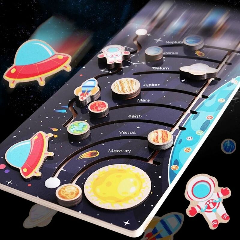 لوحة مطابقة للكواكب الخشبية من مونتيسوري ، ألغاز نظام شمسي الكون ، لعبة فلك جميلة ، خيال