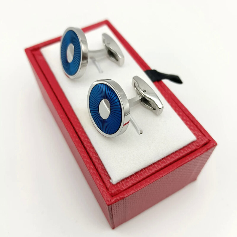 Luxury CT Round 316 Silver Stainless Steel Cuff Links 4 Colors Business Suit Shirts CuffLinks Classic Buttons Box Set