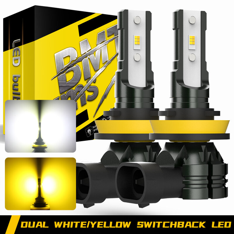 BMTxms-Lâmpada diurna LED DRL com Switchback, cor dupla, luz de nevoeiro, branco, amarelo, H8, H11, H16, H10, 9145, 9006, 12000lm