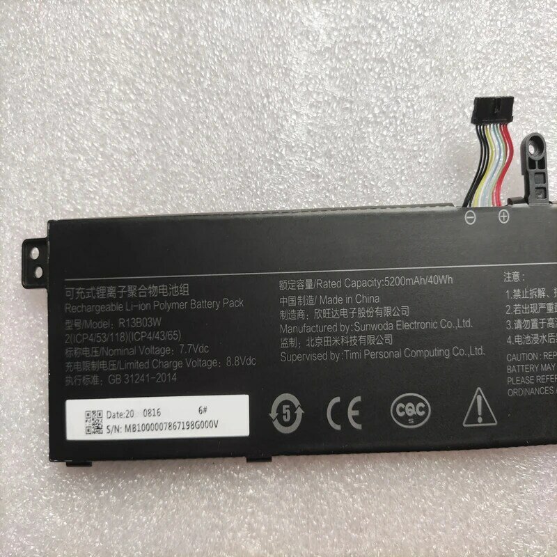 RozFaro R13B03W Batterie D'ordinateur Portable 7.7V 40Wh 5200mAh Pour Xiaomi RedmiPle13 XMA1903-AF XMA1903-AN XMA1903-BB Tablette PC