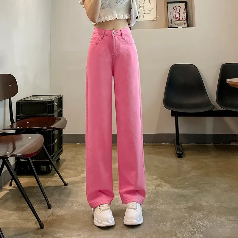 Denim Jeans donna Casual Fashion Design pantaloni larghi dritti marca rosa blu nero quattro stagioni Dropship ﻿