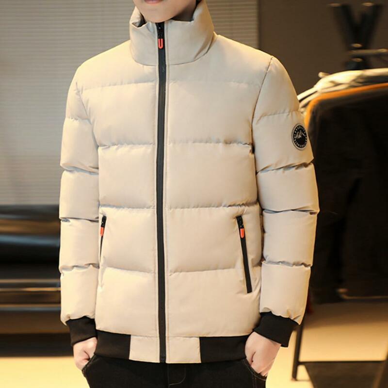Unisex Windproof Cotton Coat, Stand colarinho, proteção de pescoço, fecho de zíper, grosso, acolchoado, quente, masculino, inverno