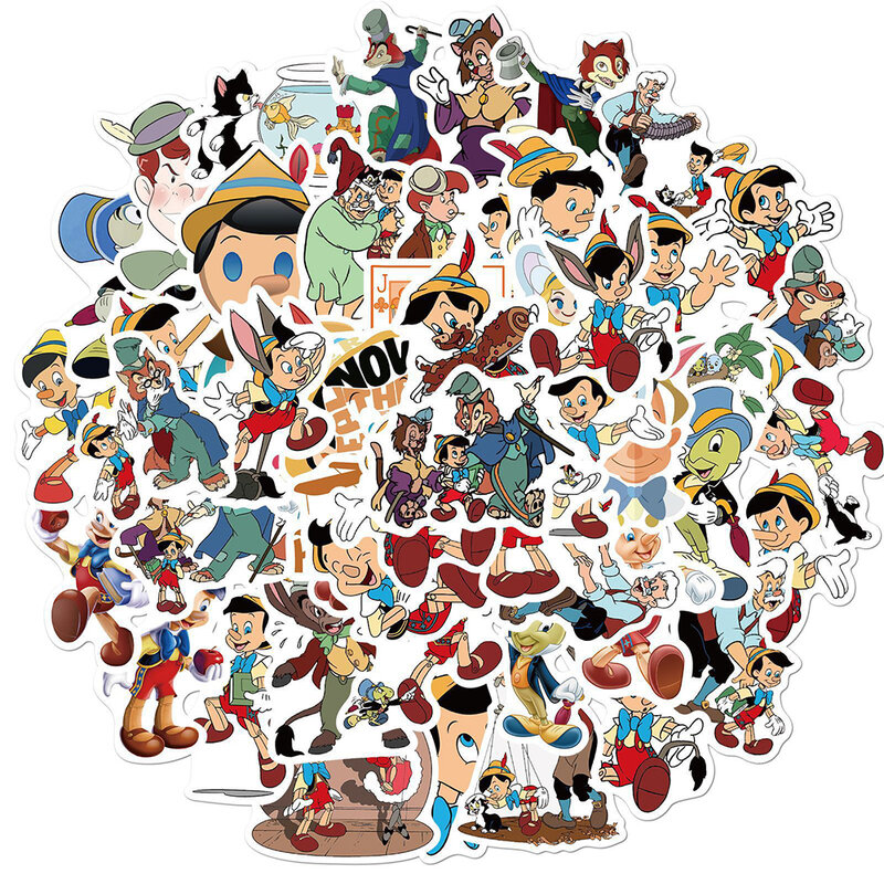 Disney-Classic Movie Cartoon Adesivos para Crianças, Anime Engraçado, Etiqueta Graffiti, Telefone, Garrafa De Água, Diário, Brinquedo Decalque, Pinóquio, 10 Pcs, 30 Pcs, 50Pcs