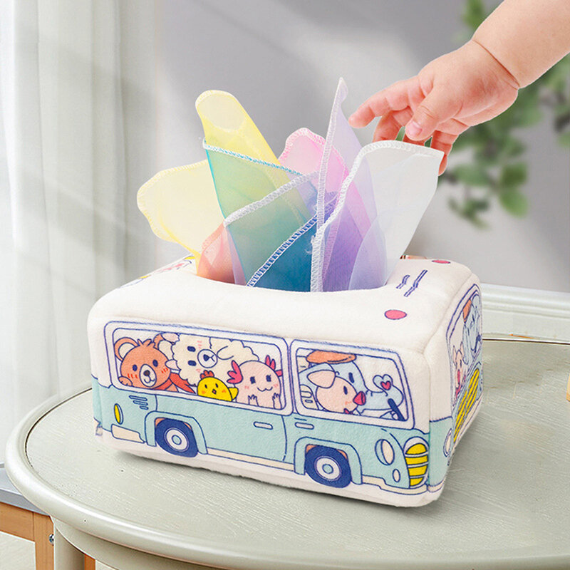 Montessori Brinquedos Magic Tissue Box para Crianças, Aprendizagem Educacional do Bebê, Atividade Sensorial Toy, Exercício dos Dedos, Busy Board Game