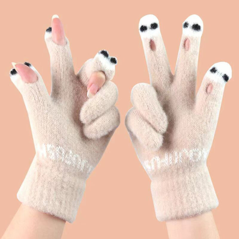 Cartoon Panda Handschuhe Winter warm offene Finger handschuhe Frauen niedlichen Voll finger Touchscreen Handschuhe Handschuhe Outdoor Strick handschuhe