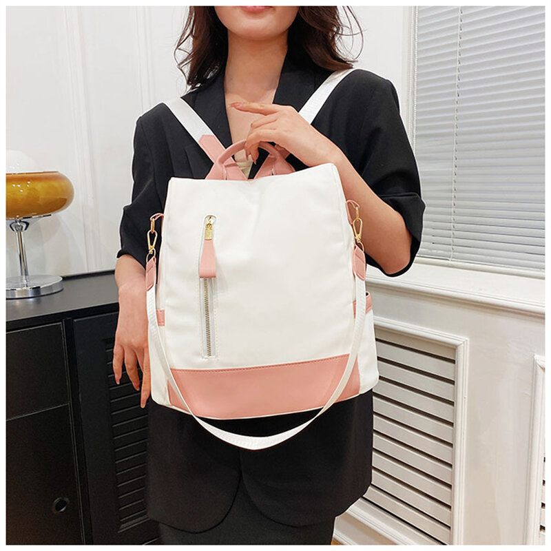 Waterproof Oxford Cloth Stitching Women's Backpack Anti-theft Back Zipper Girls Schoolbag Casual Travel Single Shoulder Backpack