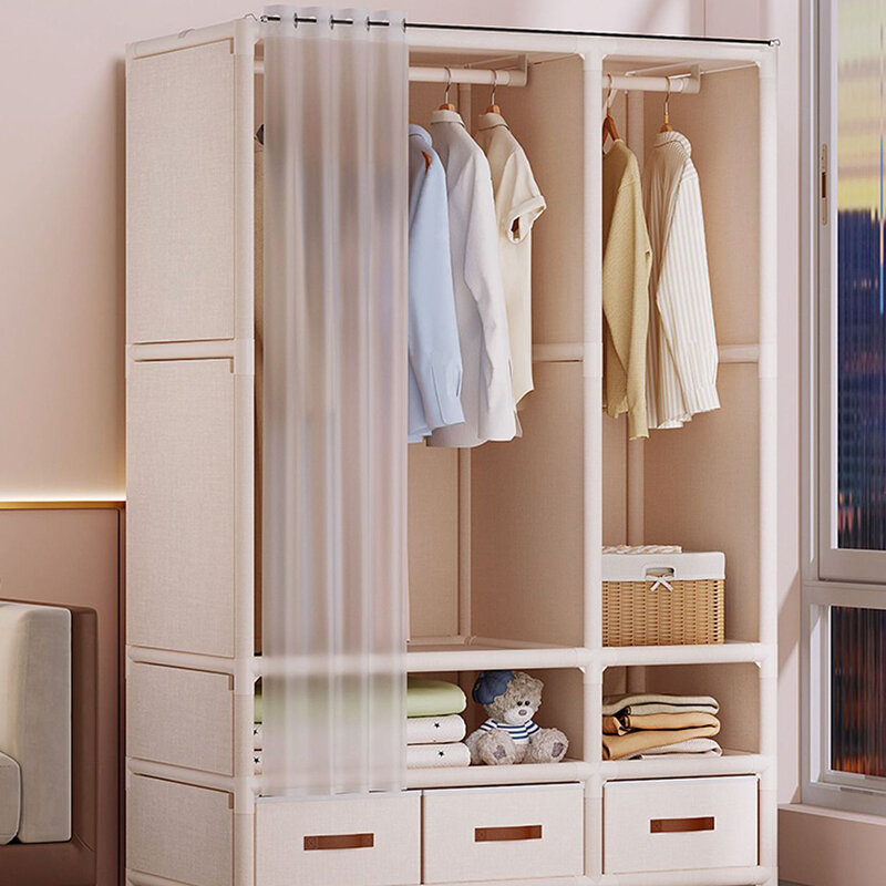 Wardrobe Household Bedroom Simple Assembly Dustproof Wardrobe Rental Room with Thick and Thick Storage Wardrobe Sorting Shelves