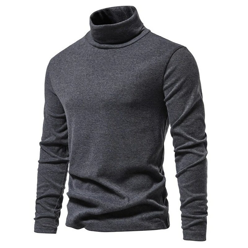 Camiseta masculina de gola alta cor sólida, top confortável durável de lã, moda confortável, quente, novo estilo, 1pc