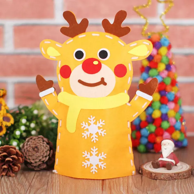 3Pcs/Lot DIY Christmas Hand Puppet Toy Children Creative Handmade Materials Craft Kit Xmas Decoration Kids Educational Toys