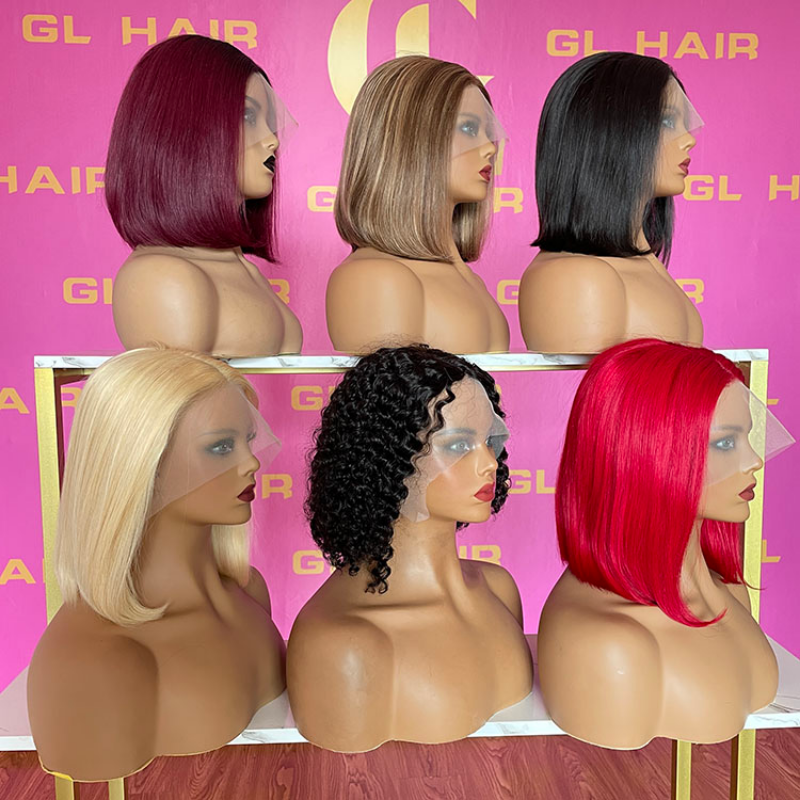 Perruque Bob Lace Front Wig Naturelle Courte pour Femme Africaine, Cheveux Humains, 13x4, Bon Marché en Usine