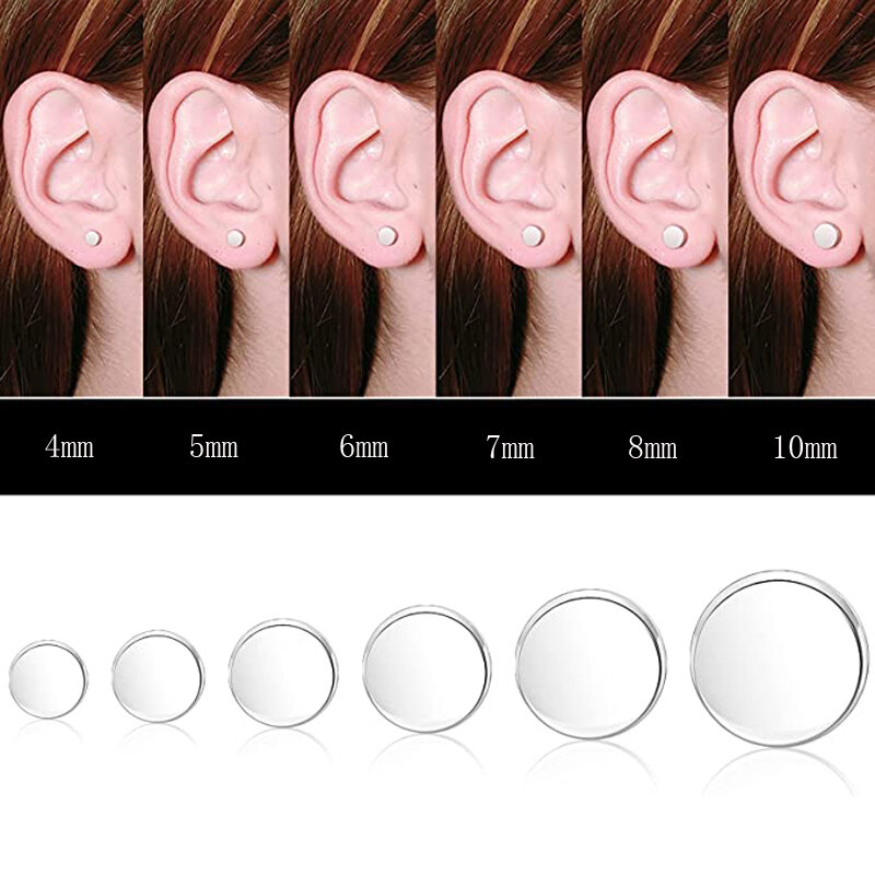 WKOUD 12 Pairs of Earrings Men and Women Steel Perforated Round Stud Earrings Set Silver and Black 4mm 5mm 6mm 7mm 8mm 10mm