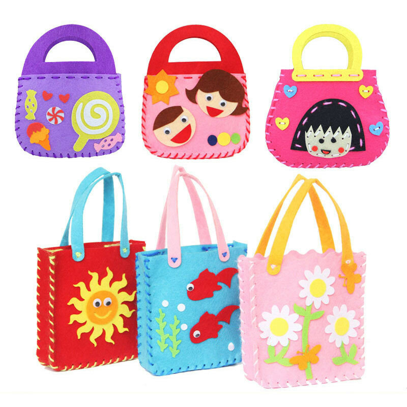 4Pcs Children Handmade Sewing Bag Craft Toy Non-woven Weaving DIY Handicraft Toys Montessori Aids Early Educational for Kids