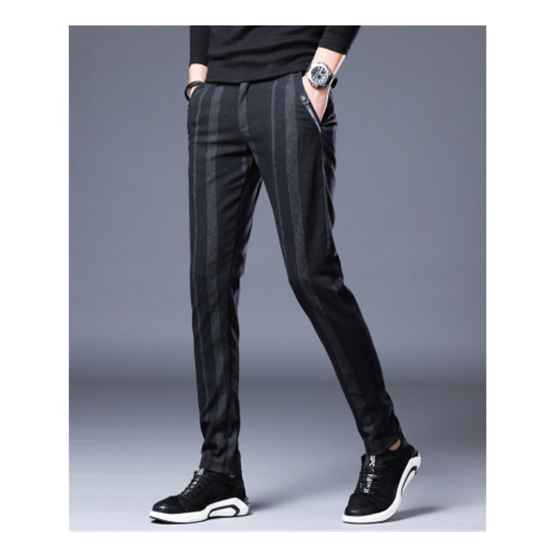 Men's Spring and Autumn Stretch Stripe Casual Pants Trend Small Foot Tight Breathable Western Pants Men's Pants L0016