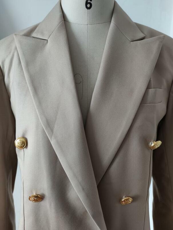 Tesco 카키 여성용 캐주얼 세트 블레이저, 더블 브레스트 재킷, 와이드 레그 팬츠, 용수철 얇은 사무실 여성 바지 세트, 2024