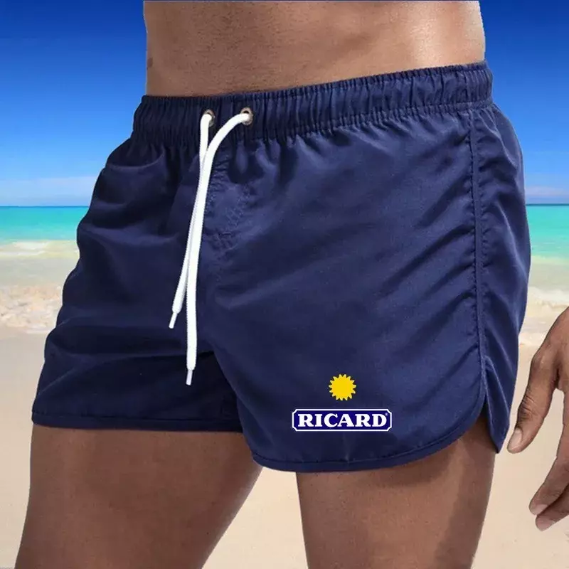 Shorts Ricard estampados para homens, roupa esportiva de renda respirável, secagem na praia, academia e fitness, roupas de verão